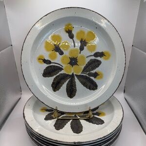 Stonehenge Midwinter Primula Ironstone Dinner Plates, set of 7